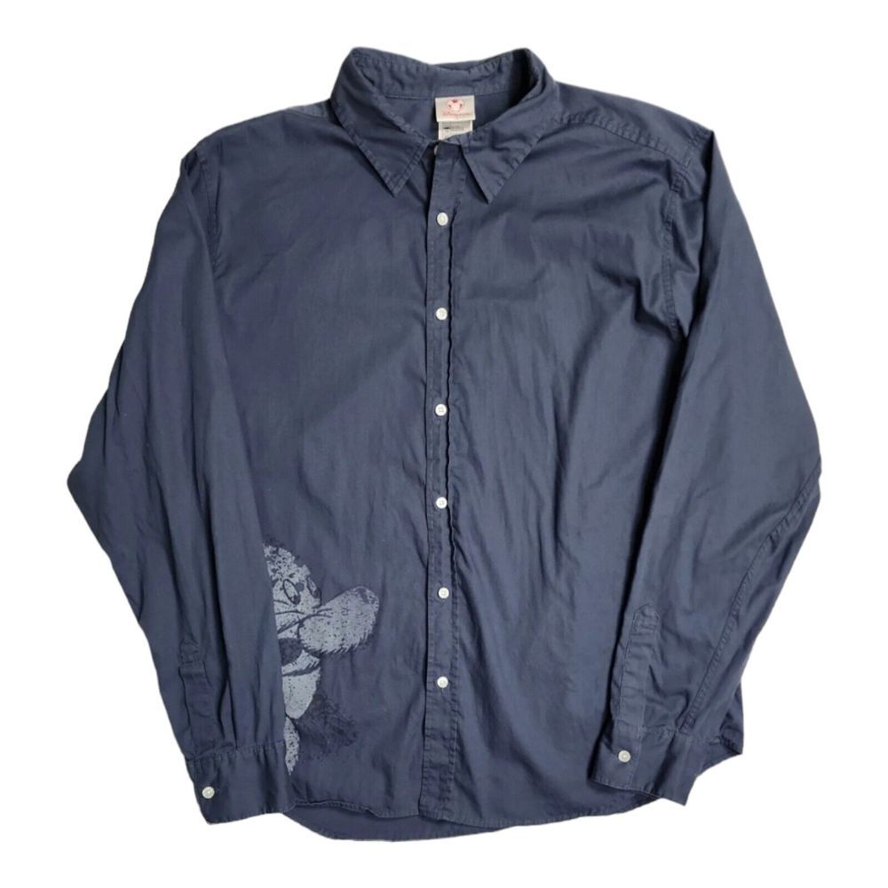 Disney Grumpy Button Up‎ Shirt XL Blue Long Sleeve Grumpy Dwarf Snow White